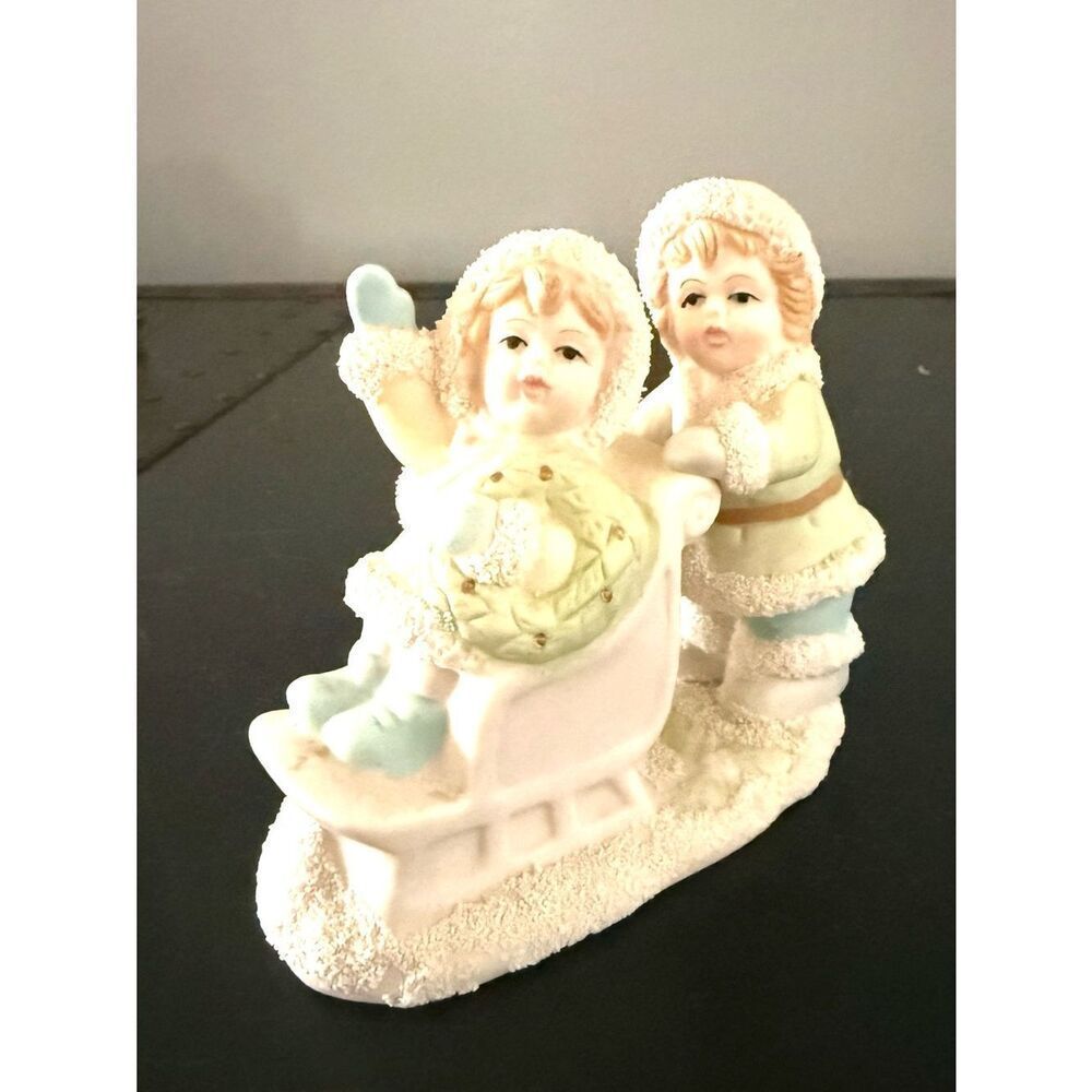 SNOW CHILDREN On A Sleigh Festive Christmas Decor By Lincolnshire